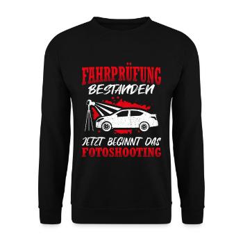 Fahrprüfung Bestanden Führerschein Fahrschüler Aut - Unisex Pullover - Schwarz - Vorne - Alina (178cm) & Michal (187cm)