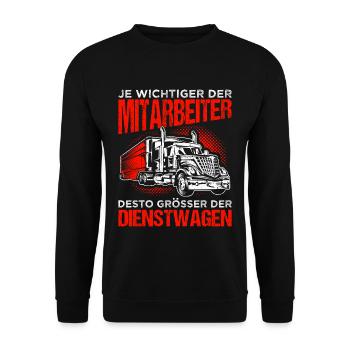 Trucker LKW bester Mitarbeiter Lastkraftwagenfahre - Unisex Pullover - Schwarz - Vorne - Alina (178cm) & Michal (187cm)