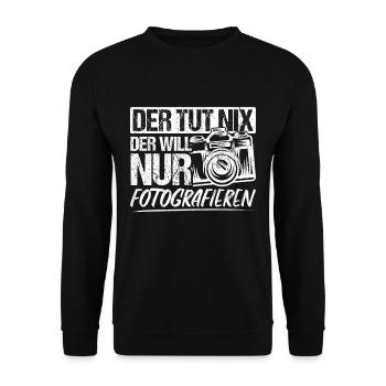 Kamera Fotokamera Kamera Spruch Geschenk Fotografi - Unisex Pullover - Schwarz - Vorne - Alina (178cm) & Michal (187cm)