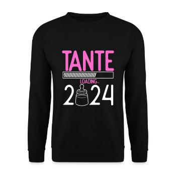 Tante Loading 2024 Babyankündigung Geburt Babygesc - Unisex Pullover - Schwarz - Vorne - Alina (178cm) & Michal (187cm)