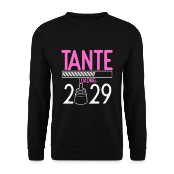 Tante Loading 2029 Babyankündigung Geburt Schwange - Unisex Pullover - Schwarz - Vorne - Alina (178cm) & Michal (187cm)