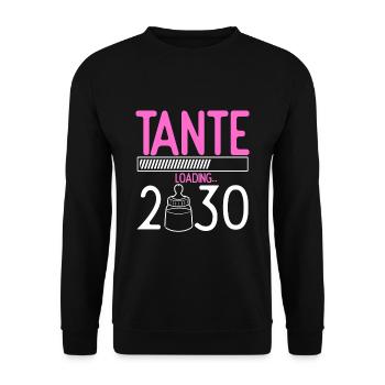 Tante Loading 2030 Babyankündigung Geburt Schwange - Unisex Pullover - Schwarz - Vorne - Alina (178cm) & Michal (187cm)