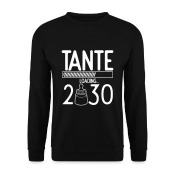 Tante Loading 2030 Babyankündigung Geburt Familien - Unisex Pullover - Schwarz - Vorne - Alina (178cm) & Michal (187cm)