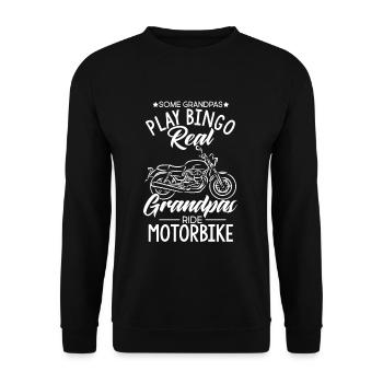 Some Grandpas Play Bingo Real Grandpas Ride Motorb - Unisex Pullover - Schwarz - Vorne - Alina (178cm) & Michal (187cm)