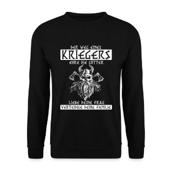 Der Weg Eines Kriegers Ehre Die Götter Liebe Deine - Unisex Pullover - Schwarz - Vorne - Alina (178cm) & Michal (187cm)