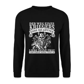 Der Weg Eines Kriegers Ehre Die Götter Liebe Deine - Unisex Pullover - Schwarz - Vorne - Alina (178cm) & Michal (187cm)