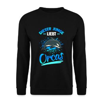 Dieser Junge Liebt Orcas Fische Wal Rettet die Wel - Unisex Pullover - Schwarz - Vorne - Alina (178cm) & Michal (187cm)