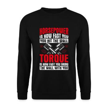 Die Pferdestärke ist die Geschwindigkeit, mit der - Unisex Pullover - Schwarz - Vorne - Alina (178cm) & Michal (187cm)