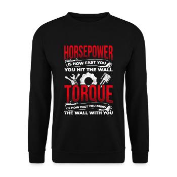 Die Pferdestärke ist die Geschwindigkeit, mit der - Unisex Pullover - Schwarz - Vorne - Alina (178cm) & Michal (187cm)