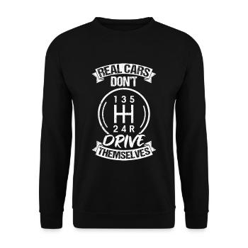 Echte Autos schalten sich nicht von selbst Car Guy - Unisex Pullover - Schwarz - Vorne - Alina (178cm) & Michal (187cm)