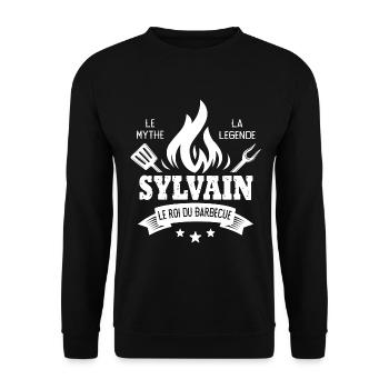 Sylvain BBQ Cadeau Humour tablier personnalilé - Sweat-shirt Unisexe - noir - Devant - Alina (178cm) & Michal (187cm)