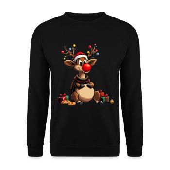 Süßes Rentier Weihnachten Shirt Rudolph Rentier - Unisex Pullover - Schwarz - Vorne - Alina (178cm) & Michal (187cm)