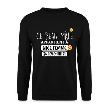 Citation amour Saint Valentin. Beau mâle - Sweat-shirt Unisexe - noir - Devant - Alina (178cm) & Michal (187cm)