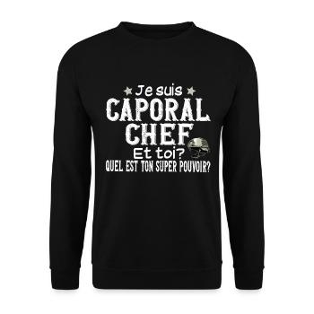 Caporal Chef Militaire Armée Métier Super Pouvoir - Sweat-shirt Unisexe - noir - Devant - Alina (178cm) & Michal (187cm)