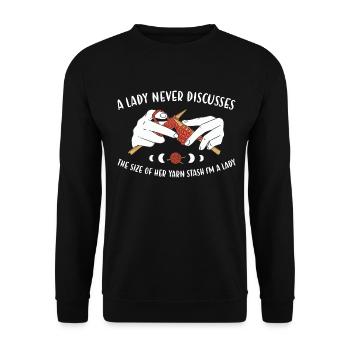 A Lady Never Discusses Her Yarn Stash Knitting - Unisex Sweatshirt - black - Front - Alina (178cm) & Michal (187cm)