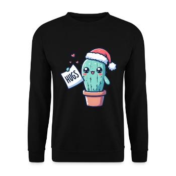 funny cactus for christmas wants to cuddle - Unisex Sweatshirt - black - Front - Alina (178cm) & Michal (187cm)