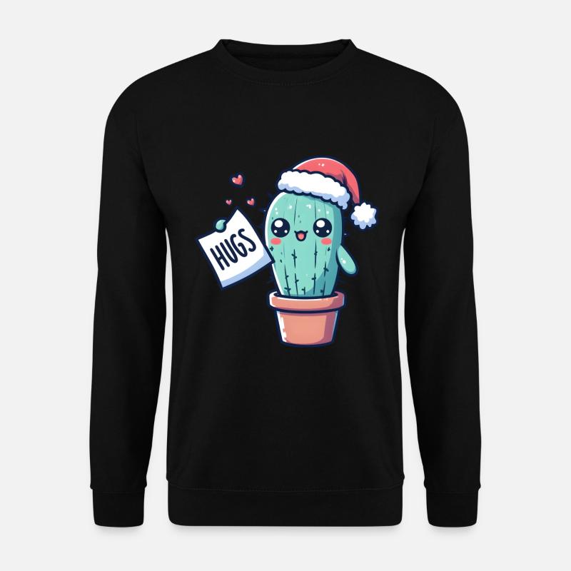lustiger Kaktus zu Weihnachten möchte kuscheln - Unisex Pullover - Schwarz