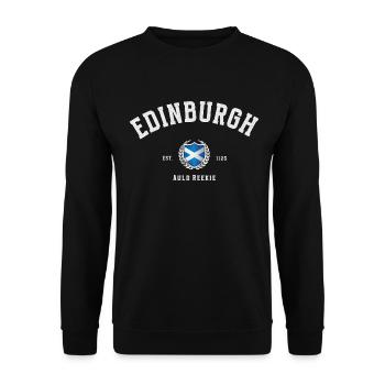 Edinburgh - Vintage Schottische Flagge - Unisex Pullover - Schwarz - Vorne - Alina (178cm) & Michal (187cm)