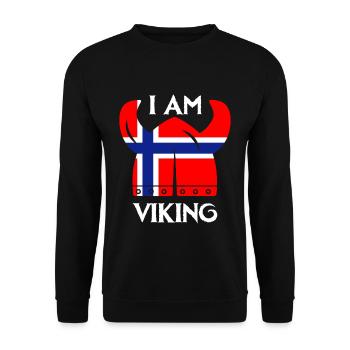 Ich bin Wikinger und norwegischer Nationalstolz - Unisex Pullover - Schwarz - Vorne - Alina (178cm) & Michal (187cm)