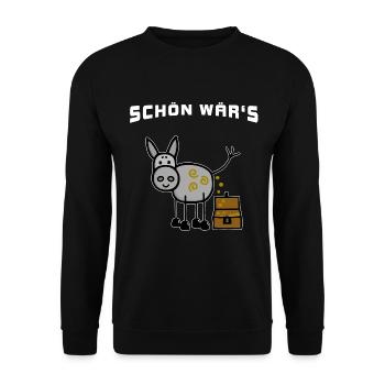 Reichtum Geld - Esel kackt Gold - Schön wär's - Unisex Pullover - Schwarz - Vorne - Alina (178cm) & Michal (187cm)