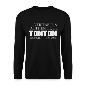 Tonton ours et poule Véritable Et Authentique - Sweat-shirt Unisexe - noir - Devant - Alina (178cm) & Michal (187cm)