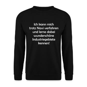 Ich kann mich trotz Navi verfahren - Unisex Pullover - Schwarz - Vorne - Alina (178cm) & Michal (187cm)