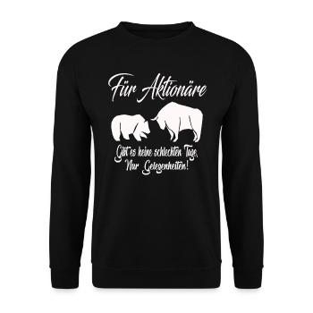 Aktien Börse WallStreet Investieren Investor - Unisex Pullover - Schwarz - Vorne - Alina (178cm) & Michal (187cm)