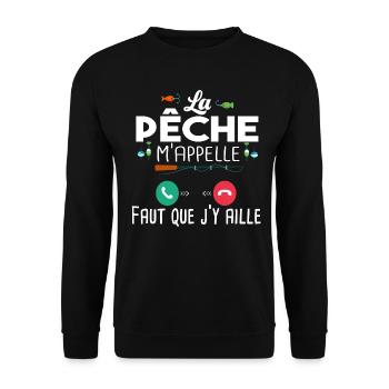 Pêche Pêcheur Poisson Cadeau T-shirt Humour Papa - Sweat-shirt Unisexe - noir - Devant - Alina (178cm) & Michal (187cm)
