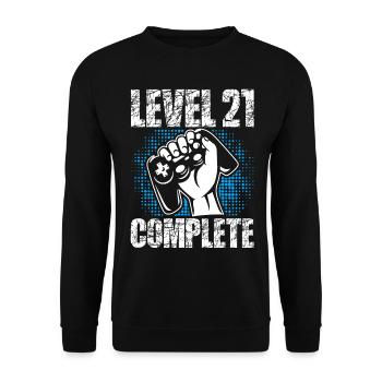 Level 21 Complete Geburtstagsgeschenk 21 Jahre - Unisex Pullover - Schwarz - Vorne - Alina (178cm) & Michal (187cm)