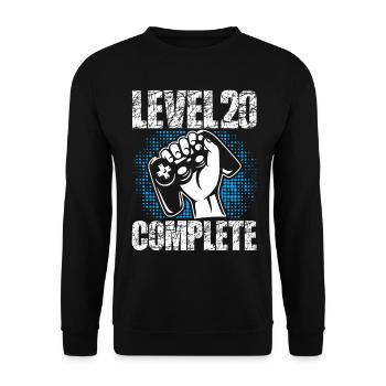 Level 20 Complete Geburtstagsgeschenk 20 Jahre - Unisex Pullover - Schwarz - Vorne - Alina (178cm) & Michal (187cm)