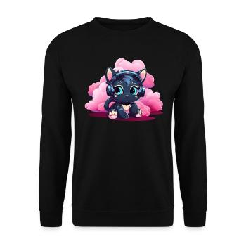 Kawaii Musik Katze - Unisex Pullover - Schwarz - Vorne - Alina (178cm) & Michal (187cm)