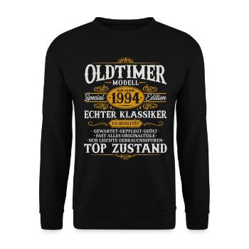 Oldtimer Baujahr 1994 Jahrgang Geburtstag Geschenk - Unisex Pullover - Schwarz - Vorne - Alina (178cm) & Michal (187cm)