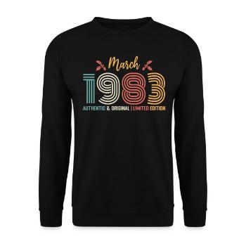 März 1983 Geburtstag März 1983 Retro - Unisex Pullover - Schwarz - Vorne - Alina (178cm) & Michal (187cm)