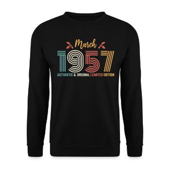 März 1957 Geburtstag März 1957 Retro - Unisex Pullover - Schwarz - Vorne - Alina (178cm) & Michal (187cm)