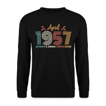 April 1957 Geburtstag April 1957 Retro - Unisex Pullover - Schwarz - Vorne - Alina (178cm) & Michal (187cm)