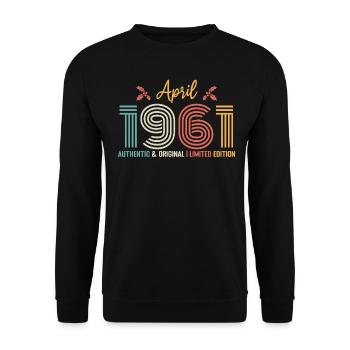 April 1961 Geburtstag April 1961 Retro - Unisex Pullover - Schwarz - Vorne - Alina (178cm) & Michal (187cm)