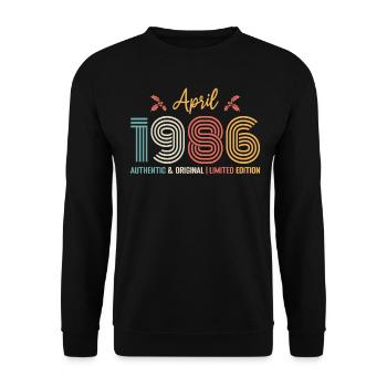 April 1986 Geburtstag April 1986 Retro - Unisex Pullover - Schwarz - Vorne - Alina (178cm) & Michal (187cm)