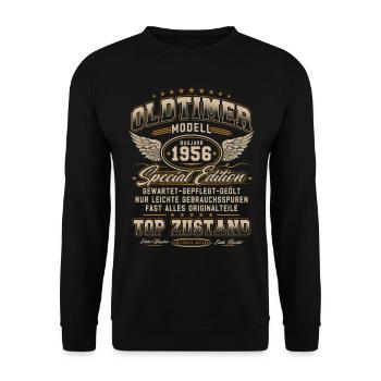 Oldtimer Baujahr 1956 Jahrgang Geburtstag Geschenk - Unisex Pullover - Schwarz - Vorne - Alina (178cm) & Michal (187cm)