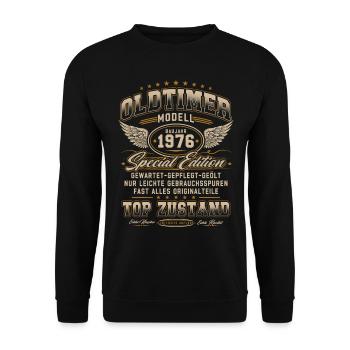 Oldtimer Baujahr 1976 Jahrgang Geburtstag Geschenk - Unisex Pullover - Schwarz - Vorne - Alina (178cm) & Michal (187cm)