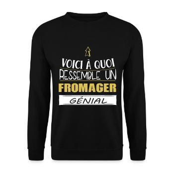 Fromage - Fromager - Fromagerie - Cadeau - Drôle - Sweat-shirt Unisexe - noir - Devant - Alina (178cm) & Michal (187cm)