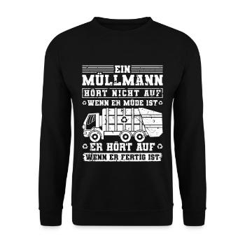 Müllmann Müde Stadtreinigung Müllabfuhr Müllauto - Unisex Pullover - Schwarz - Vorne - Alina (178cm) & Michal (187cm)