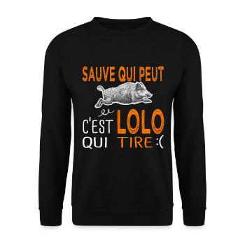 c'est Lolo qui tire Humour Laurent Chasse - Sweat-shirt Unisexe - noir - Devant - Alina (178cm) & Michal (187cm)