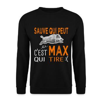 c'est Max qui tire Humour Maxime Maximilien Chasse - Sweat-shirt Unisexe - noir - Devant - Alina (178cm) & Michal (187cm)