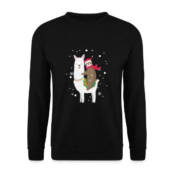 Faultier¨Lama Weihnachten - Unisex Pullover - Schwarz - Vorne - Alina (178cm) & Michal (187cm)