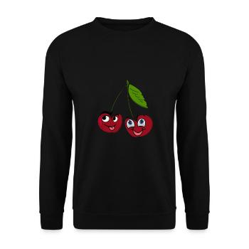 Lustige Kirschen mit Gesicht Cartoon Style - Unisex Pullover - Schwarz - Vorne - Alina (178cm) & Michal (187cm)