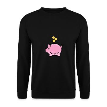 Piggy bank with euros, yen and bitcoin - Unisex Sweatshirt - black - Front - Alina (178cm) & Michal (187cm)