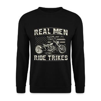 Echte Männer Fahren Trikes | Triker Geschenkideen - Unisex Pullover - Schwarz - Vorne - Alina (178cm) & Michal (187cm)