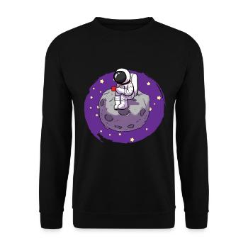 Astronauten trinkt Kaffee Kaffeesüchtiger - Unisex Pullover - Schwarz - Vorne - Alina (178cm) & Michal (187cm)