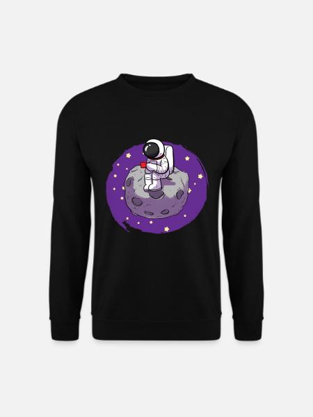 Astronauten trinkt Kaffee Kaffeesüchtiger - Unisex Pullover - Schwarz