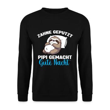 Faultier Schlafshirt Faultier Gute Nacht - Unisex Pullover - Schwarz - Vorne - Alina (178cm) & Michal (187cm)